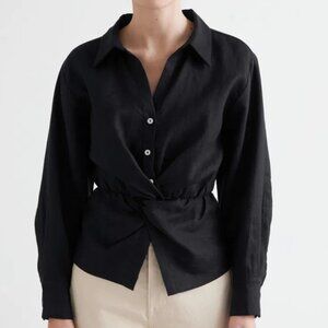 & Other Stories Buttoned Twist Waist Linen Blouse Button Down